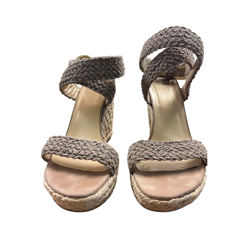 STUART WEITZMAN Alex‎ Crochet Wedge Sandals Sz 10 Tan Espadrille Platform Boho - Picture 4 of 13